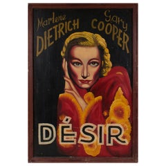 Vintage French Painted Movie Poster "Desire" 1936 Marlene Dietrich and Gary Cooper