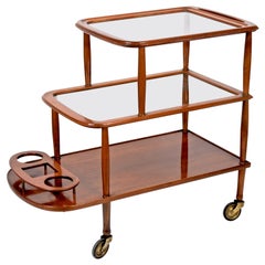Midcentury Walnut Wood and Glass Italian Bar Cart Attributed to Lacca, 1950s