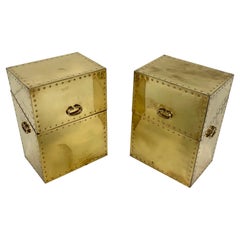 Pair of Sarreid Brass Clad Lidded Document Boxes / End Tables, Circa 1970s
