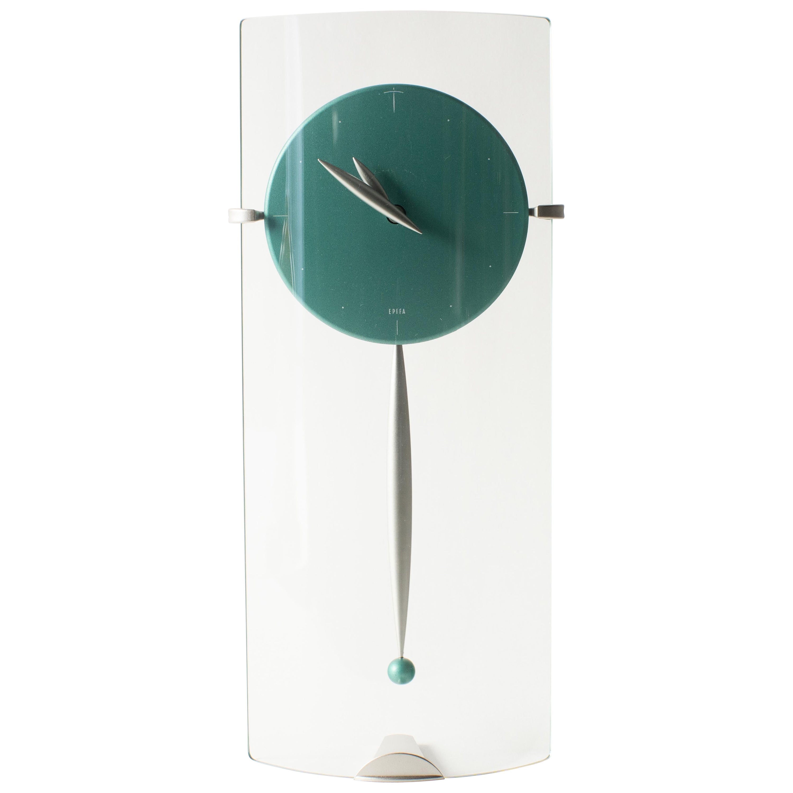 Glass Pendulum Clock Takashi Kato Postmodern, 1980s Japanese Design For Sale
