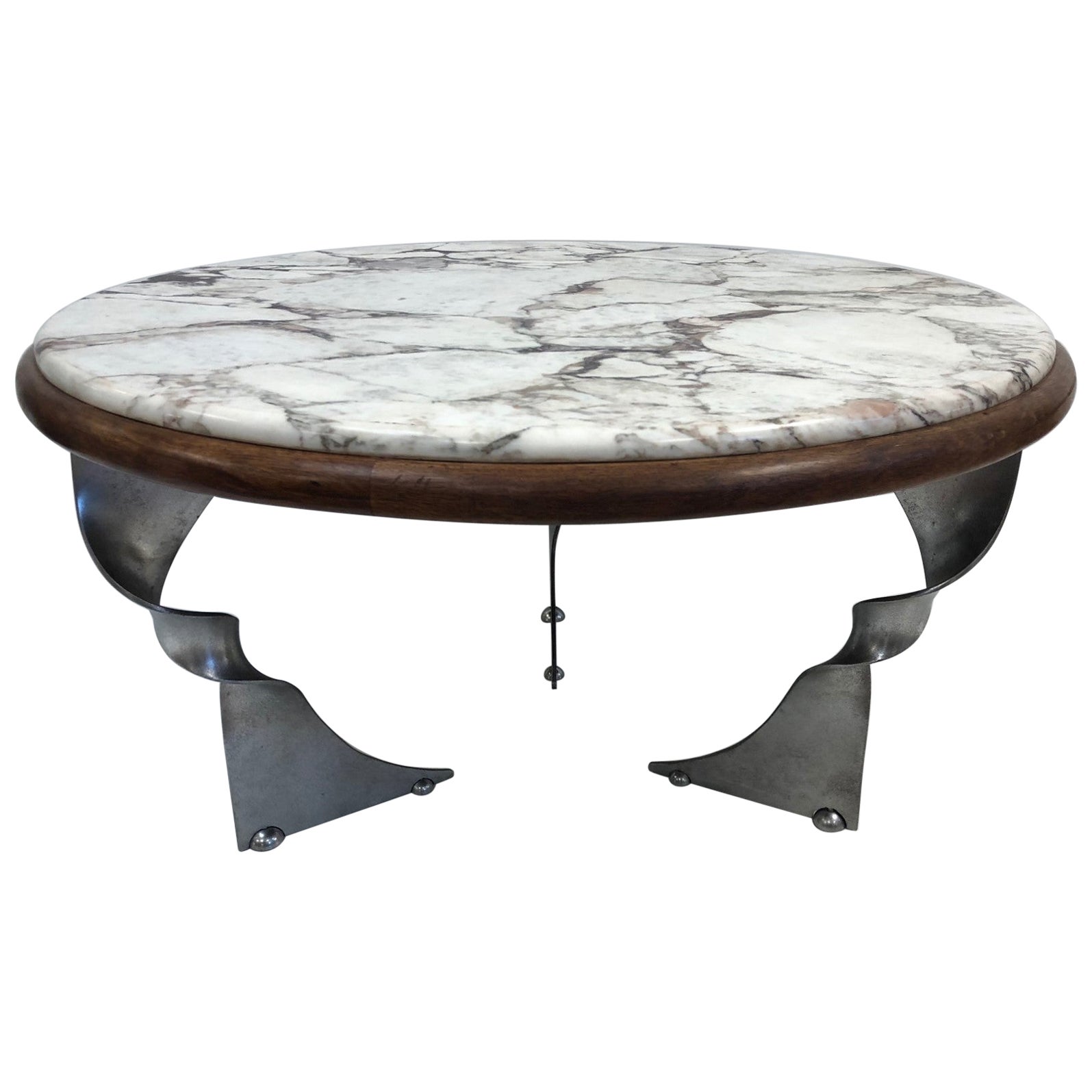Unique Steel Base and Marble-Top Coffee Table