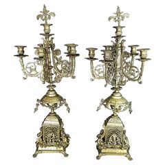 Antique Italian Ornate Bronze French Louis XV Rococo 6 Point Candelabras