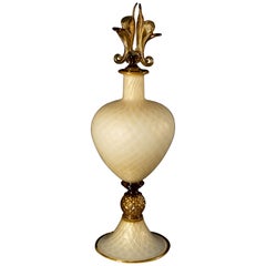 1295 Murano Hand Made Art Glass Vase, Amber Cornucopia 24k Gold Leaf