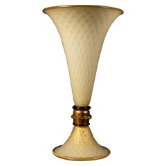 1295 Murano Hand Made Art Glass Amber Vase 24K Gold Leaf