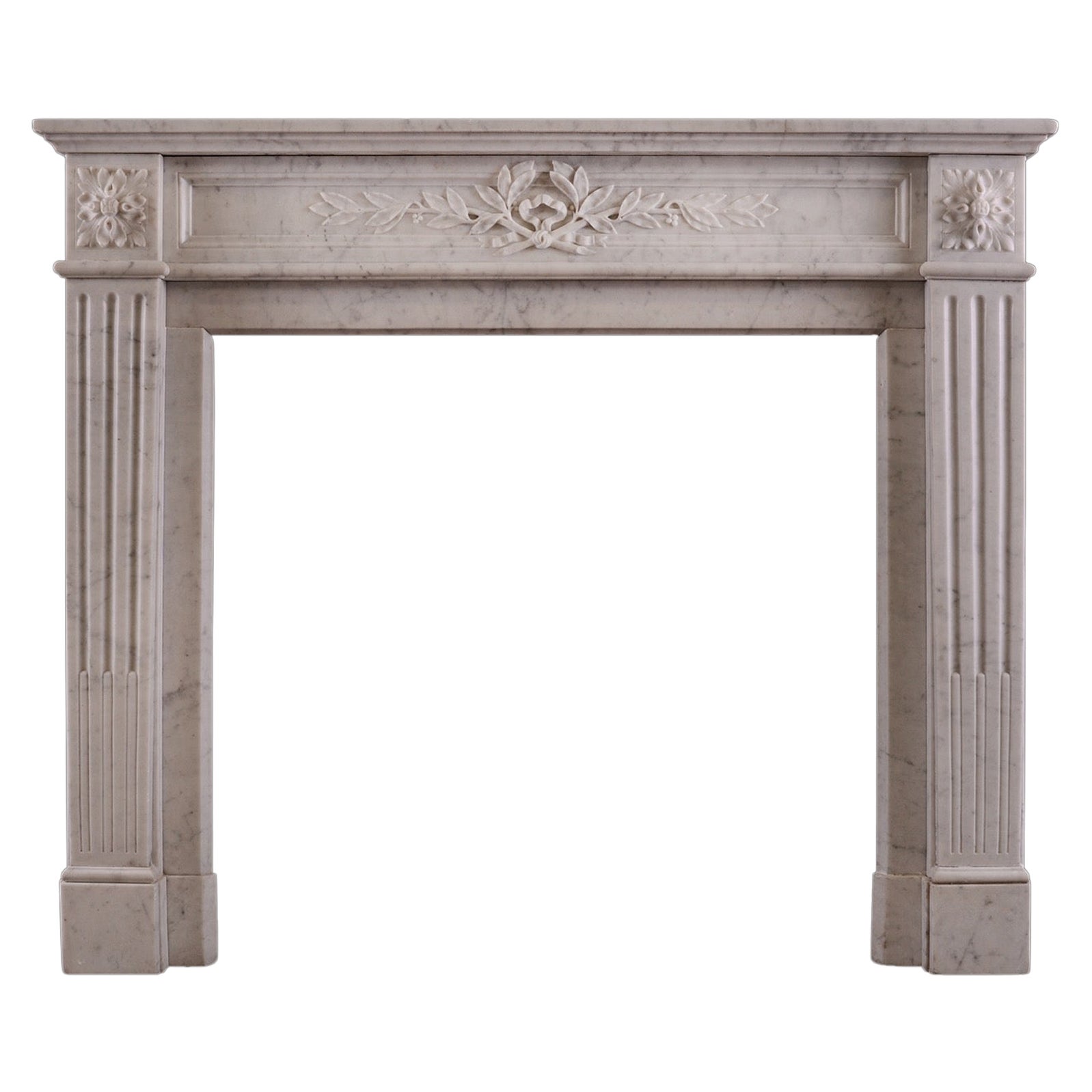 French Carrara Marble Fireplace in the Louis XVI Style For Sale