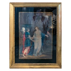 Neoclassical Mid -19th Century French Framed Watercolor Greek People Painting
