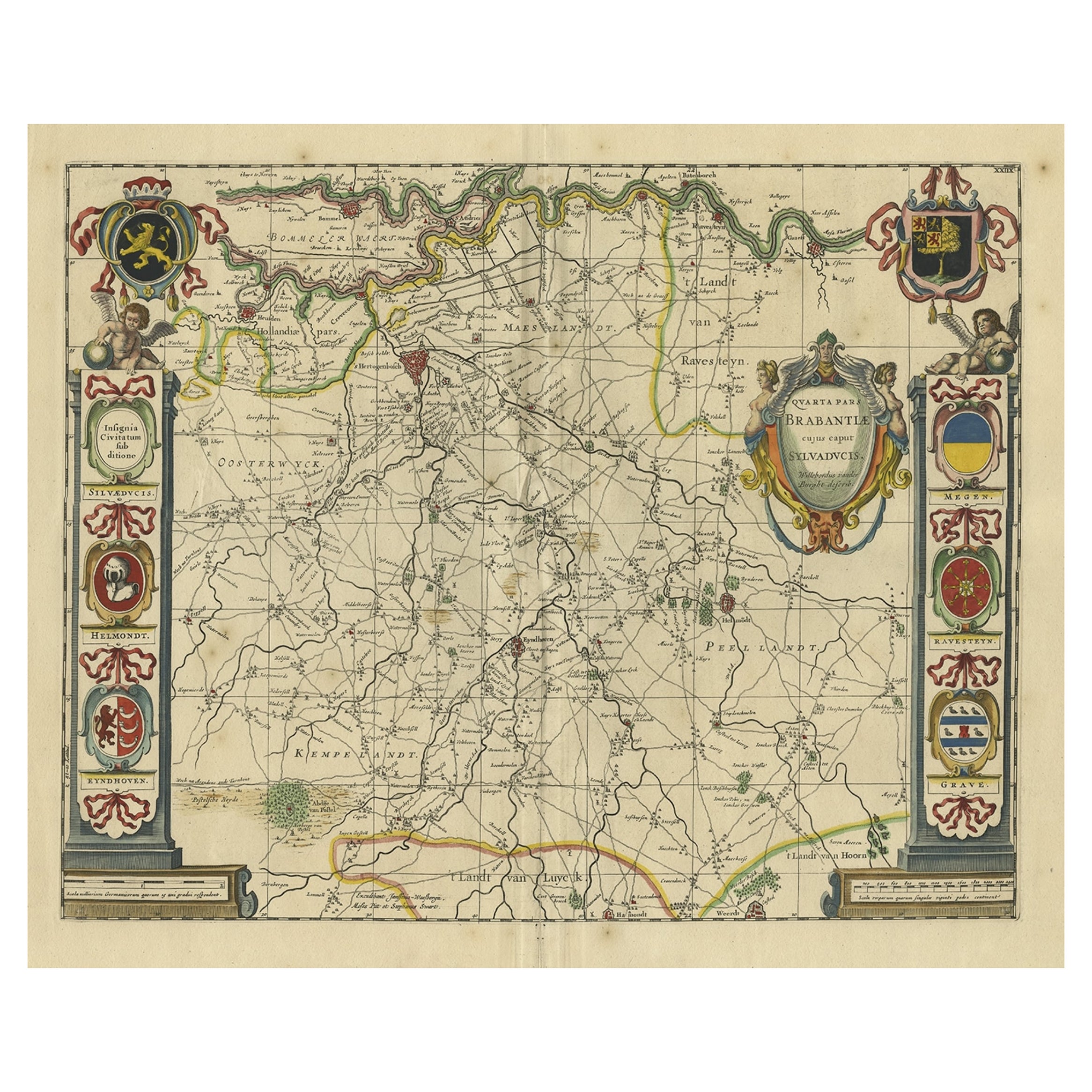 Decorative Antique Map of the Dutch Province of Noord-Brabant, ca.1640