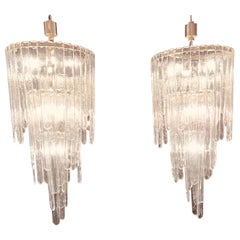 Pair of Extra Large 3 Tiered Murano Mazzega Chandeliers