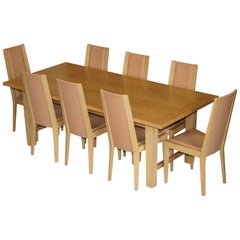 Habitat English Oak Dining Table & 8 Potocco Leather Dining Chairs