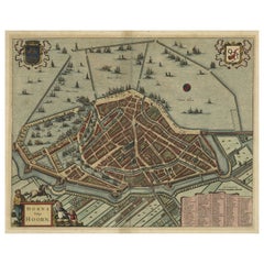 Original antiker Vogelaugenansichtplan von Hoorn, Niederlande, von Blaeu, um 1700