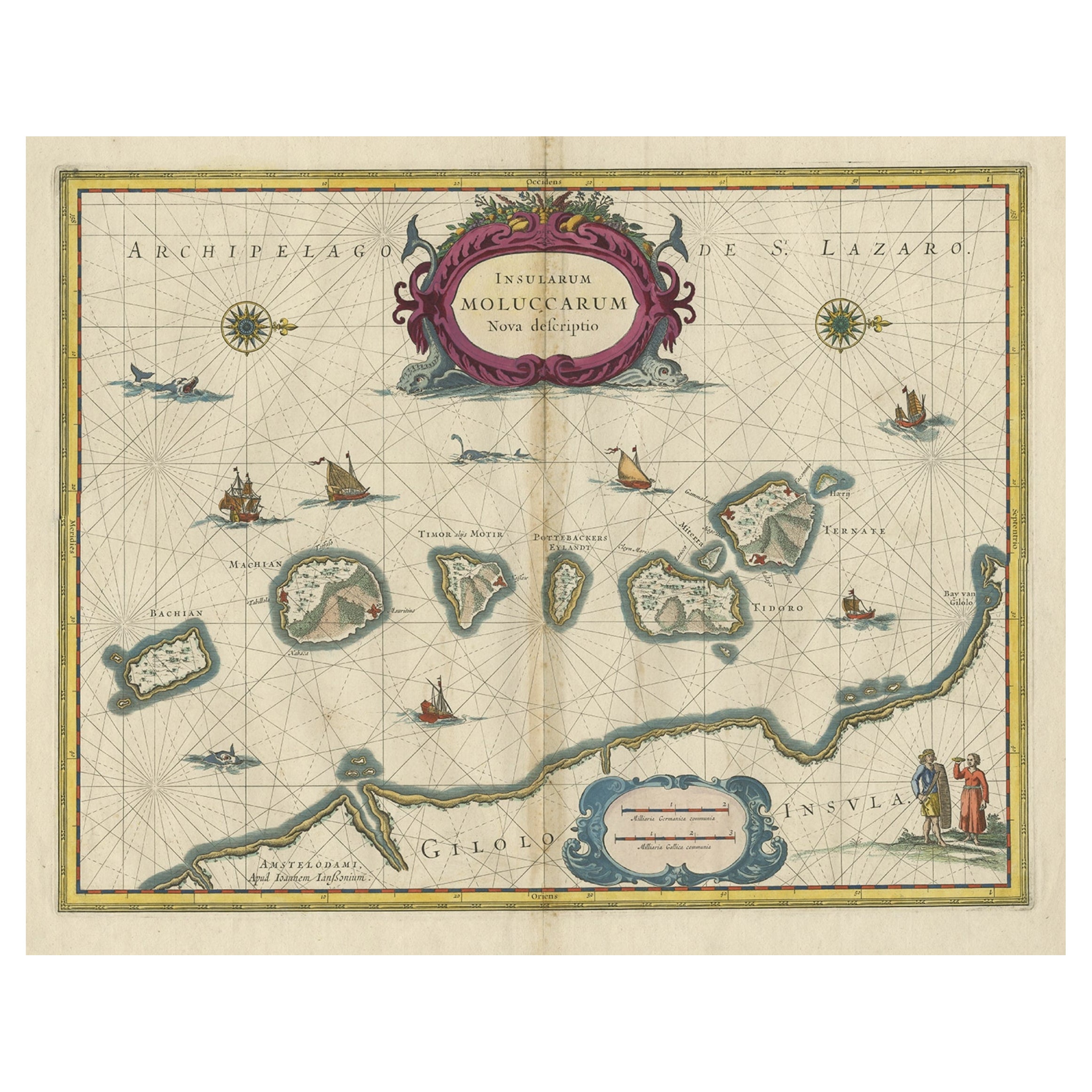 Magnifique carte ancienne des îles Moluccas ou des îles à pointes, Indonésie, vers 1650 en vente