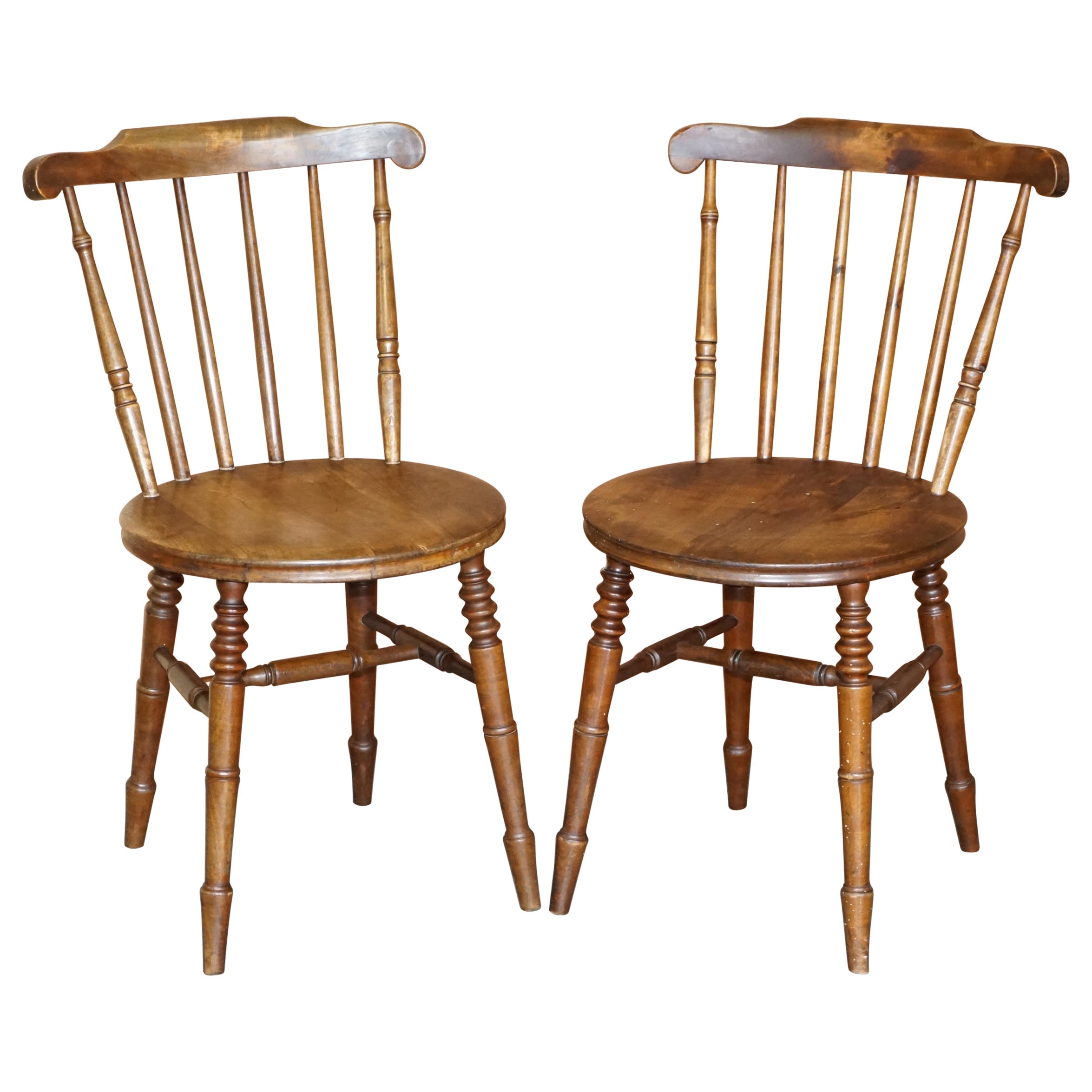 Antique Pair of Edwardian Walnut Fully Stamped Swedish Ibex Penny Windsor Chairs