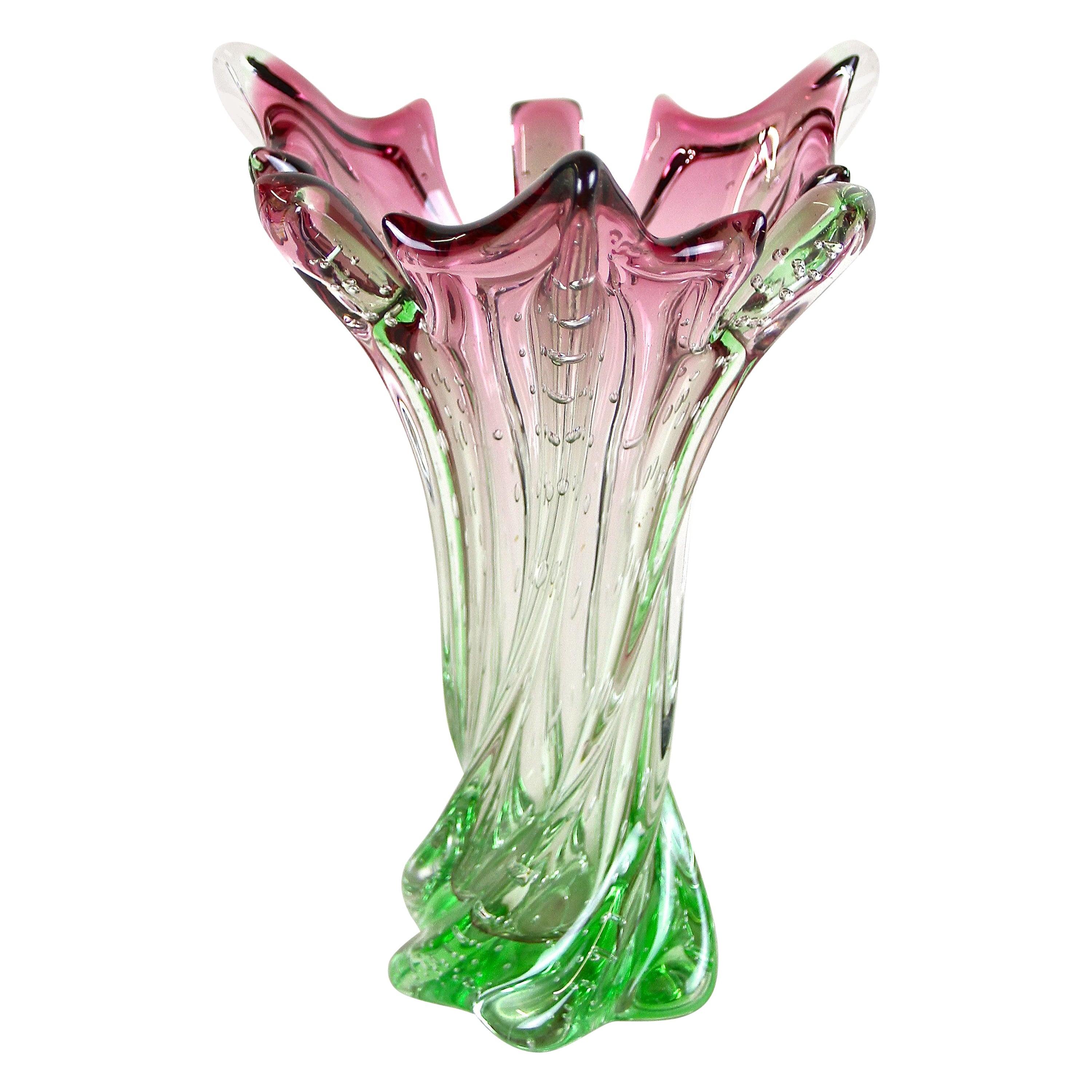 Mid Century Sommerso Murano Glass Vase Pink/ Green, Italy, circa 1960/70