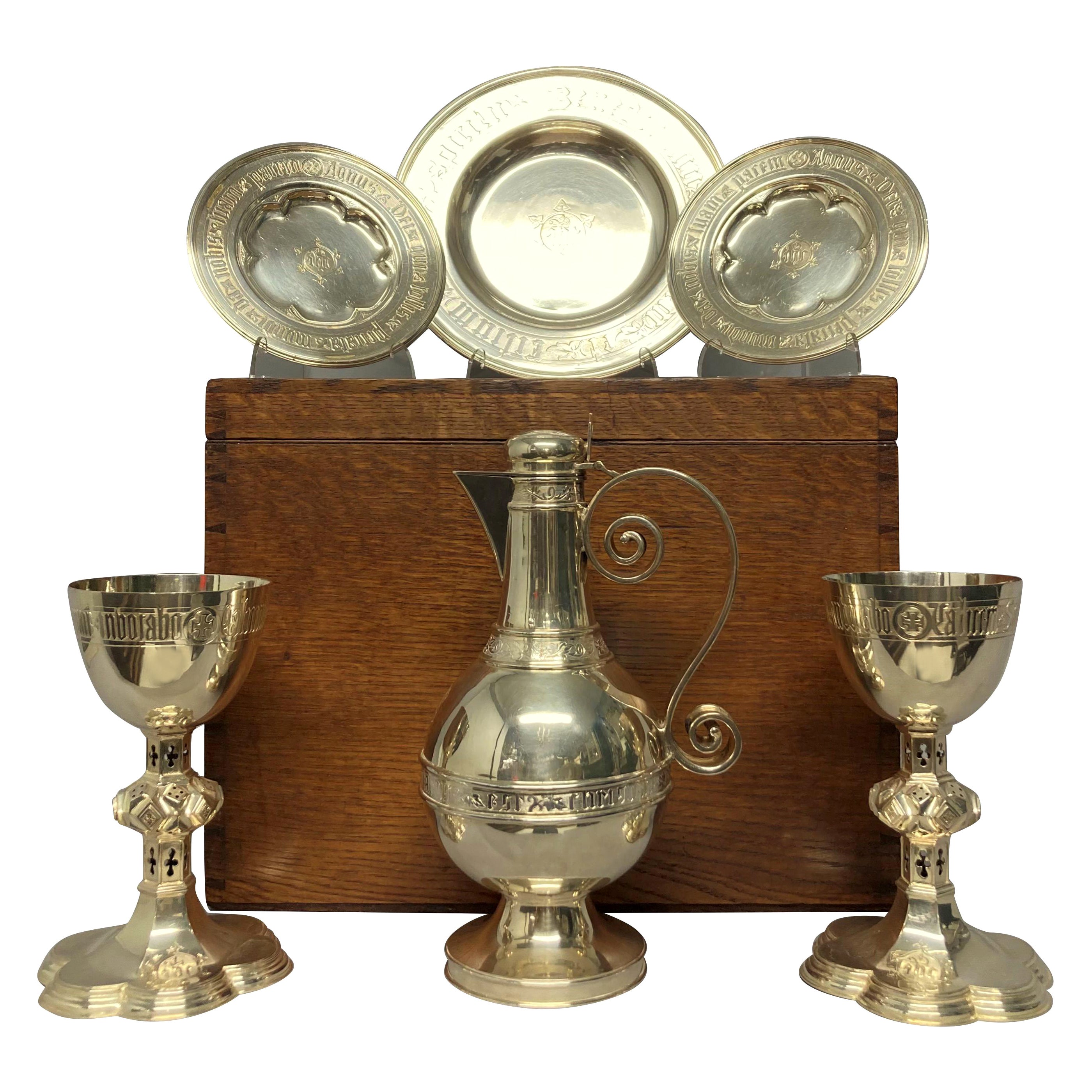 Gothic Silver Communion Set with Original Box by Henry Wilkinson & Sons