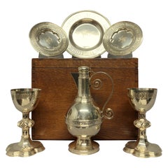 Gothic Silver Communion Set with Original Box by Henry Wilkinson & Sons