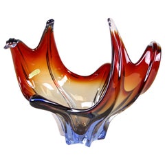 Mid-Century Murano Glass Bowl in Red / Orange / Blue Tones, Italy, circa 1960