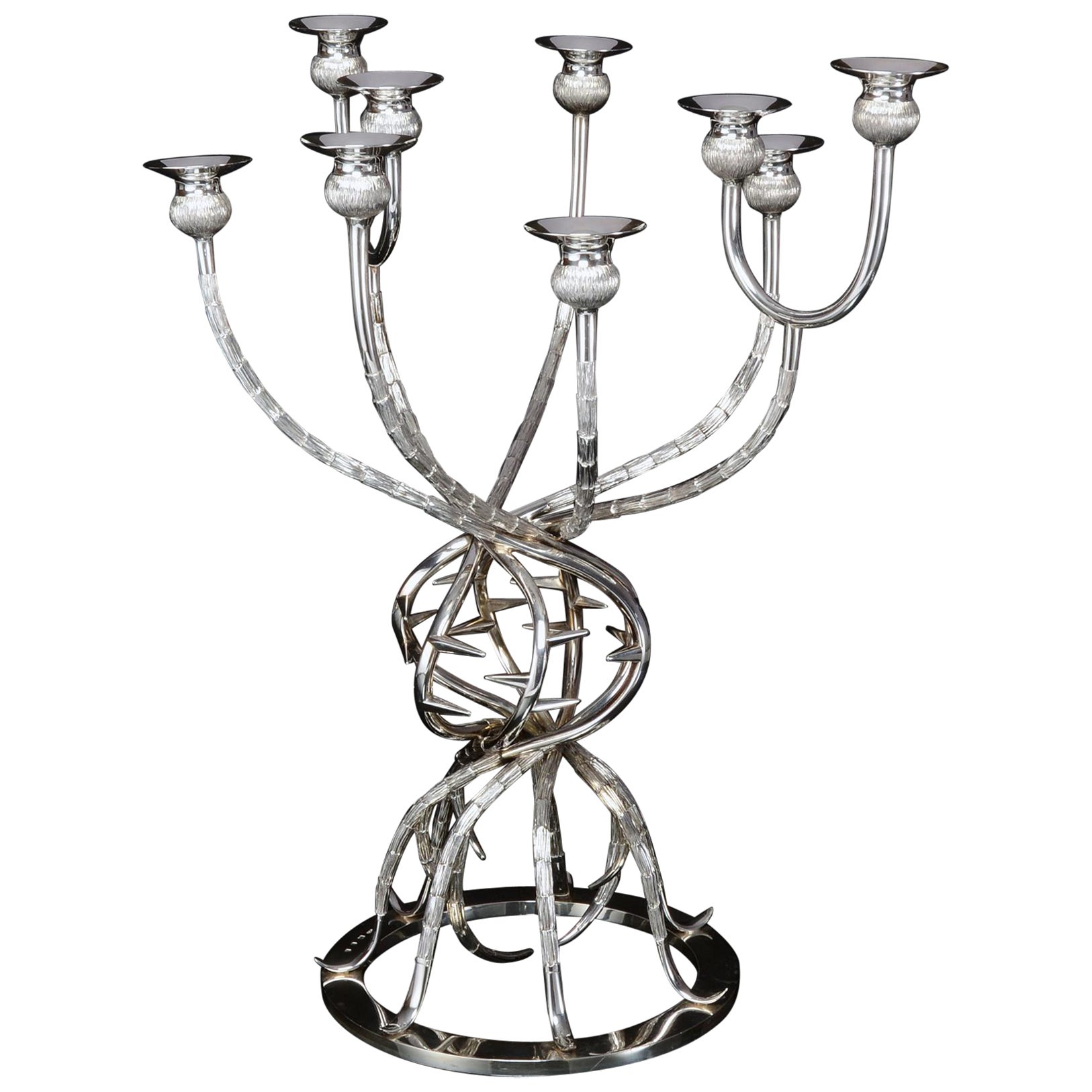 Raro y gran candelabro central de plata de mediados de siglo de Gerald Benney