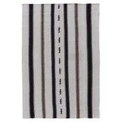 Retro Turkish Kilim with Stripes in Ivory and Shades of Brown