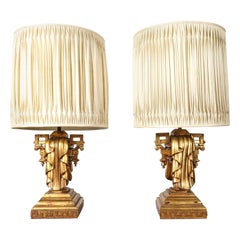 Pair of James Mont Carved Giltwood Table Lamps