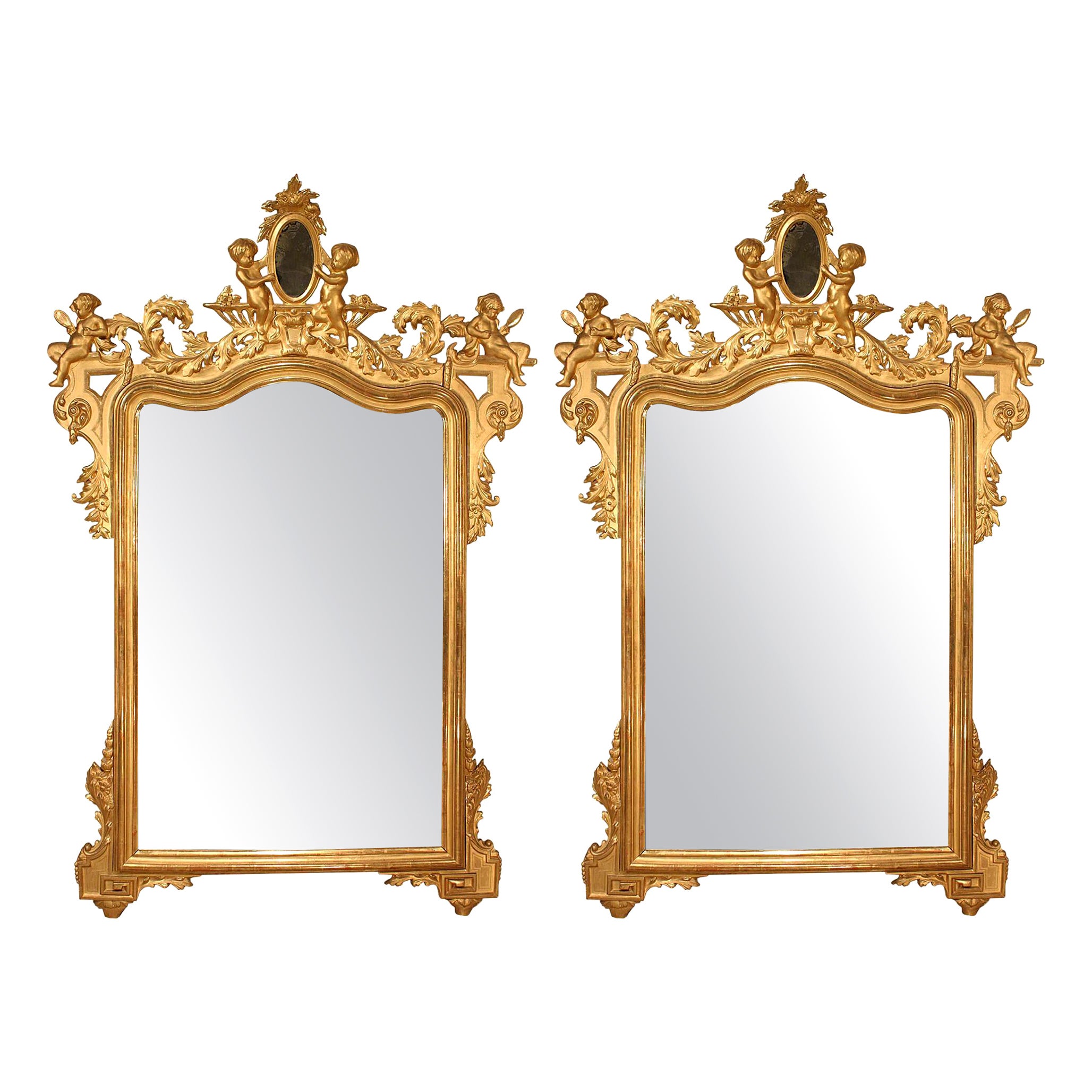 Pair of Italian 19th Century Giltwood Mirrors For Sale