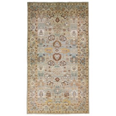 Modern Oversize Sultanabad Handmade Floral Gray and Blue Wool Rug