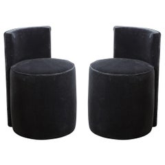 Vintage Pair of Mid-Century Modern Geometric Graphic Slate Mohair Stools/ Chairs