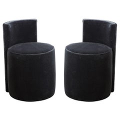 Retro Pair of Mid-Century Modern Geometric Graphic Slate Mohair Stools/ Chairs