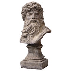 Mid-Century French Outdoor Weathered Cast Stone Statuary of Greek God Zeus