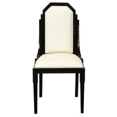 Art Deco Machine Age Skyscraper Style Black Lacquer & Holly Hunt Fabric Chair