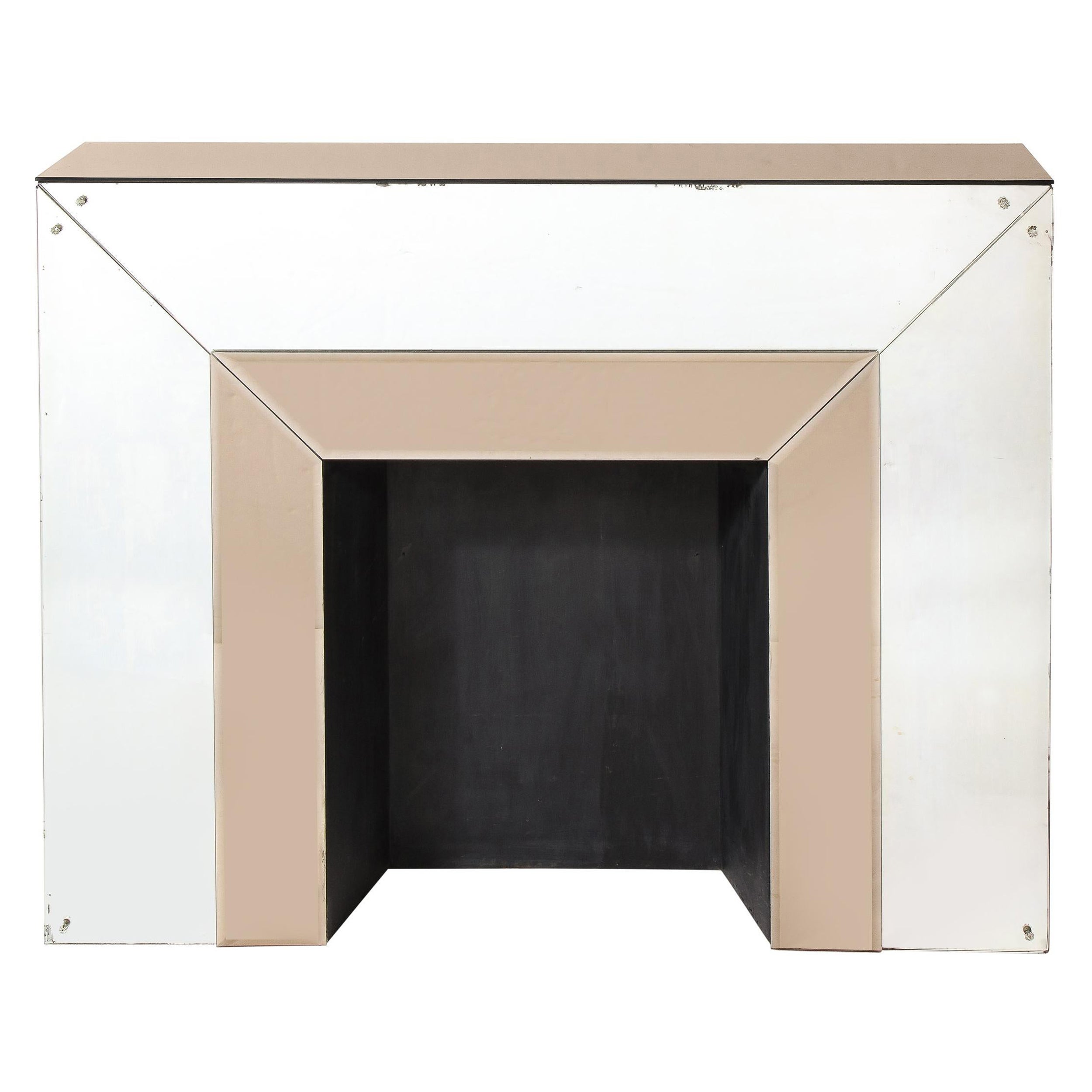 Art Deco Two Tone Plain & Bronze Mirrored Fireplace with Crystal Florets For Sale