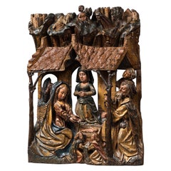 Late 15th Century Polychrome Wood Carving Depicting the Nativity