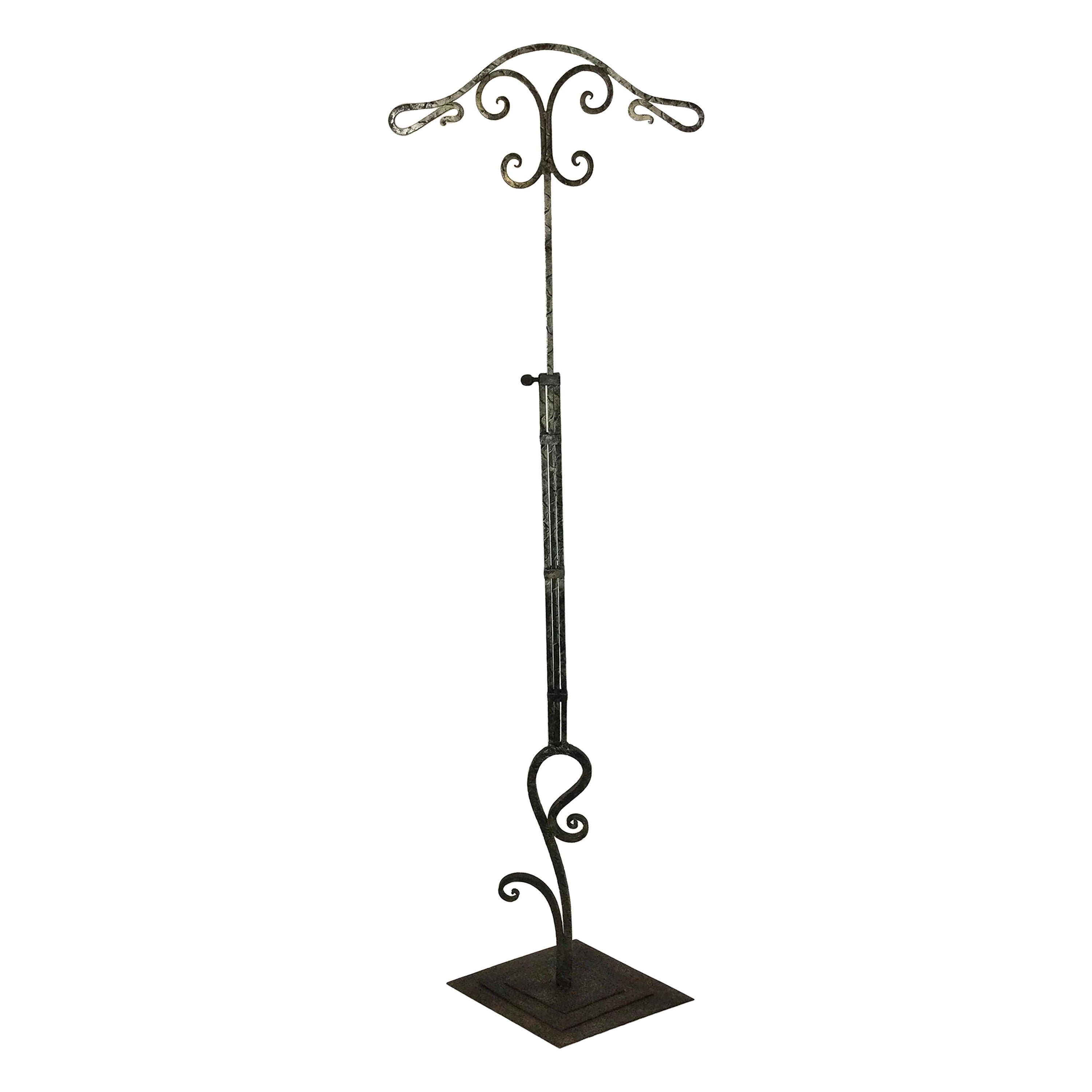 Art Deco Iron Adjustable Clothing Display Valet Stand For Sale