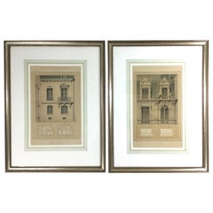 Pair Antique Hotel Architectural Lithograph Prints, Paul Planat France