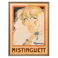 Antique French Art Deco Lithograph of Cabaret Performer "Mistinguett" by Charles Gesmar