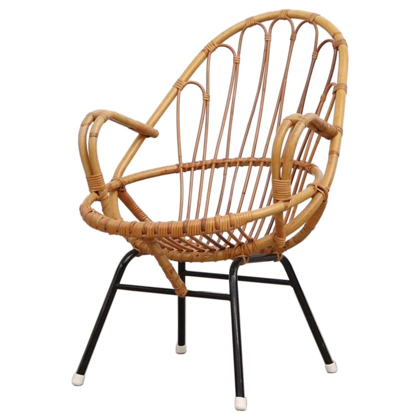 Rohe Noordwolde Bamboo Arm Chair with Decorative Back and Black Legs For Sale