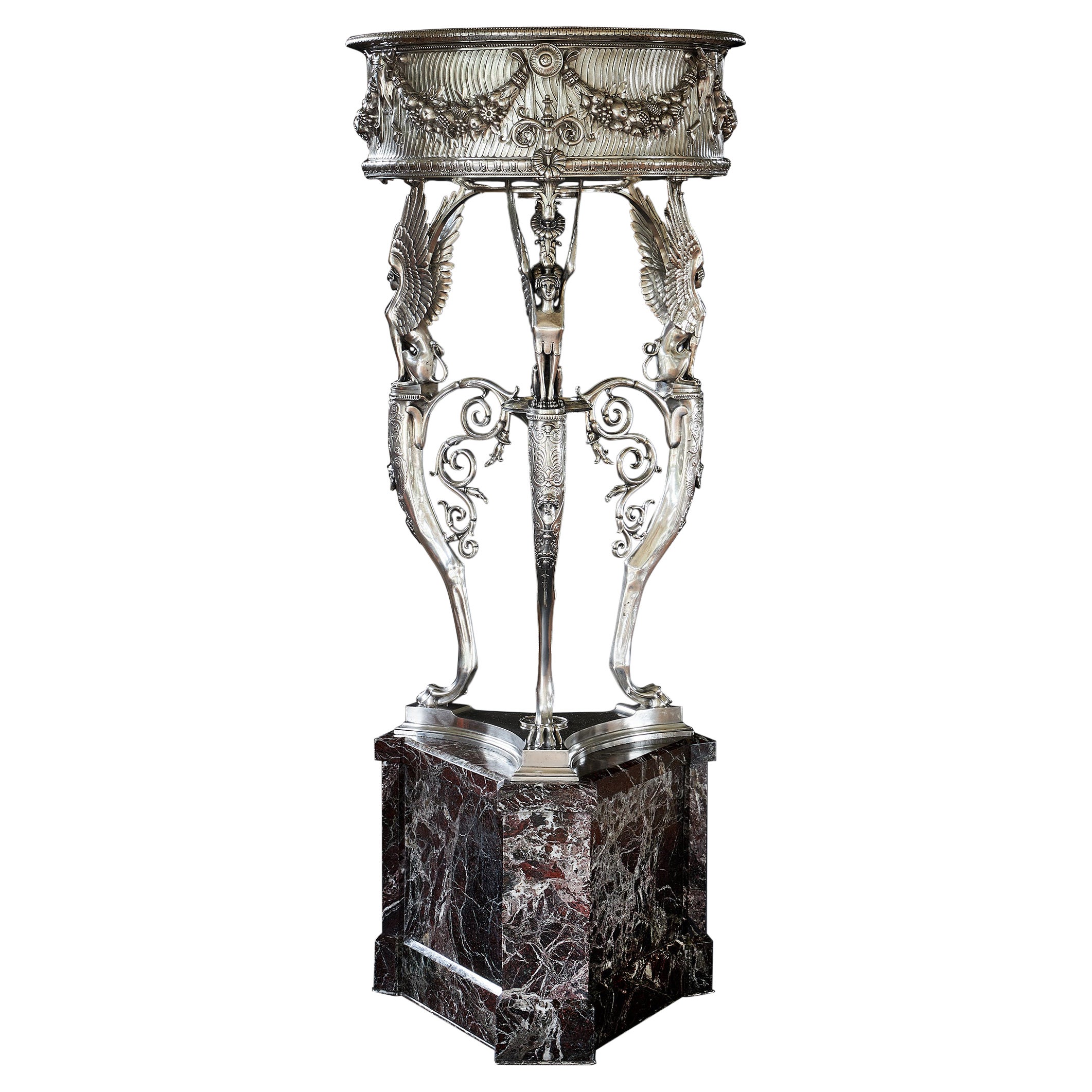 19th Century Silvered Bronze Athénienne Jardinière by Ferdinand Barbedienne