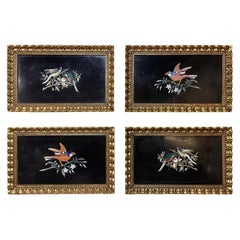 Mid-Century Italian Pietra Dura Plaques in Carved Gilt Frames, Set of Four