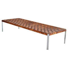 Retro Woven Leather Long Bench by Katavalos Littell and Kelley Laverne c.1950s