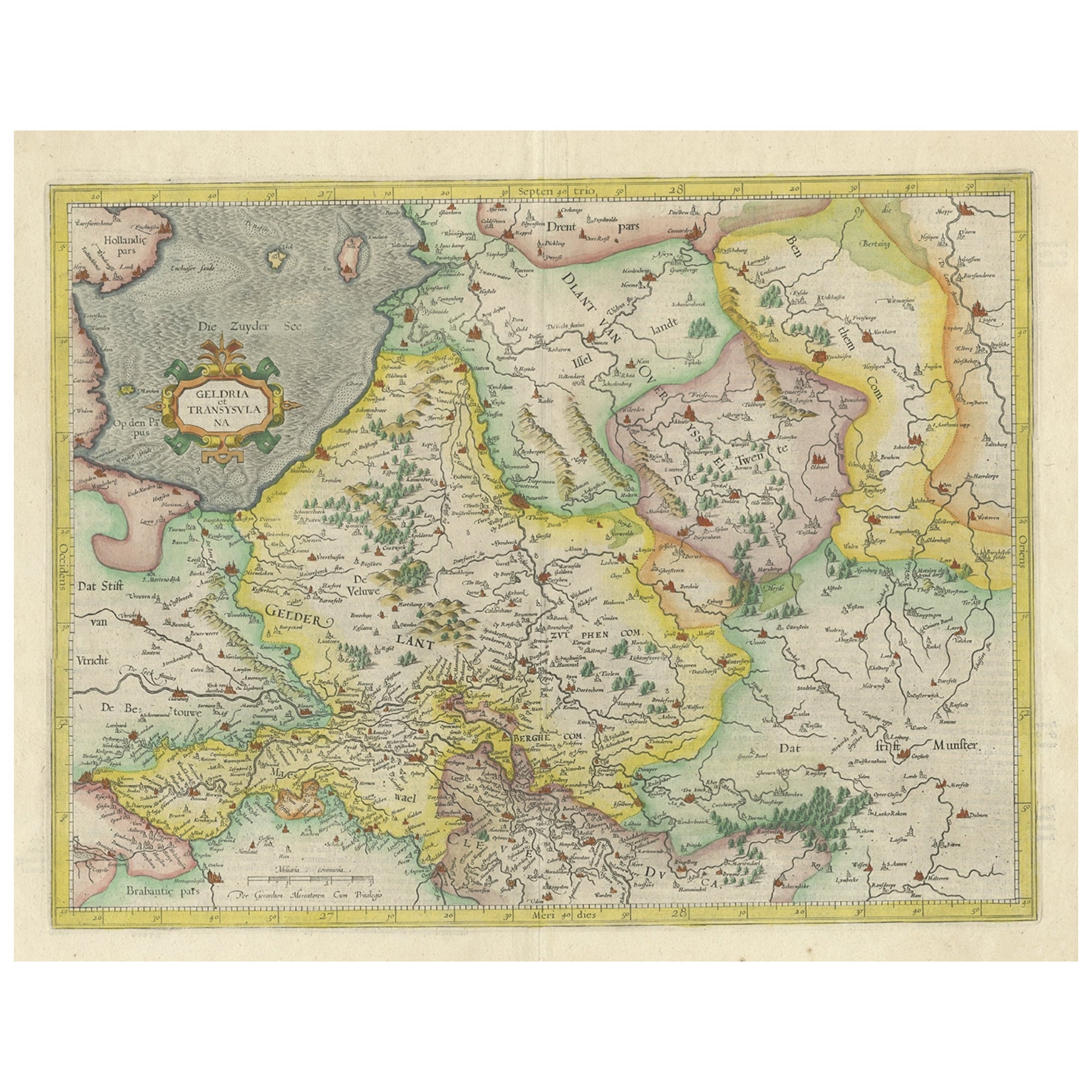 One of the Earliest Maps of Gelderland and Overijssel in the Netherlands, 1623 For Sale