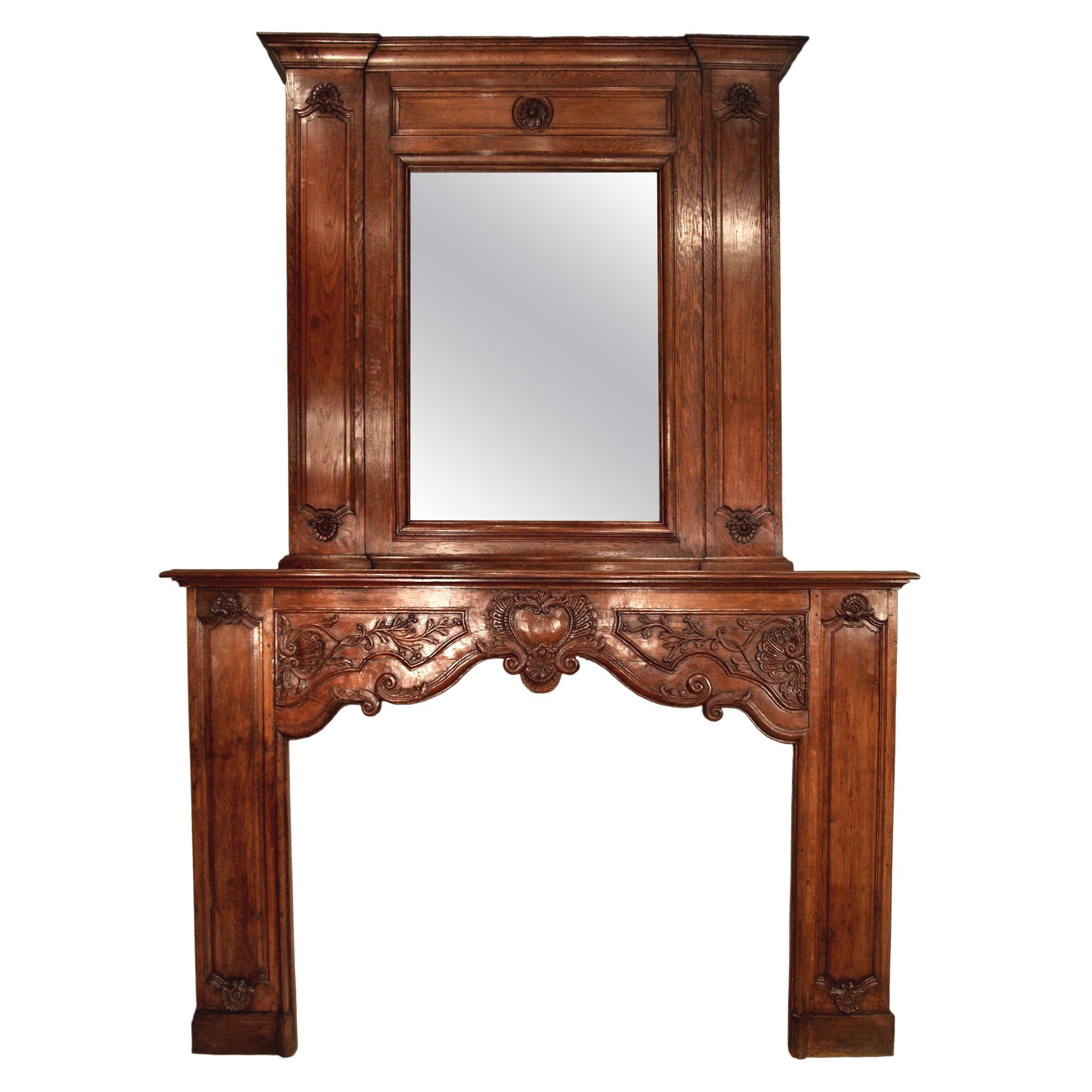French Transitional Style Hand Carved Fire-Place Mantel For Sale
