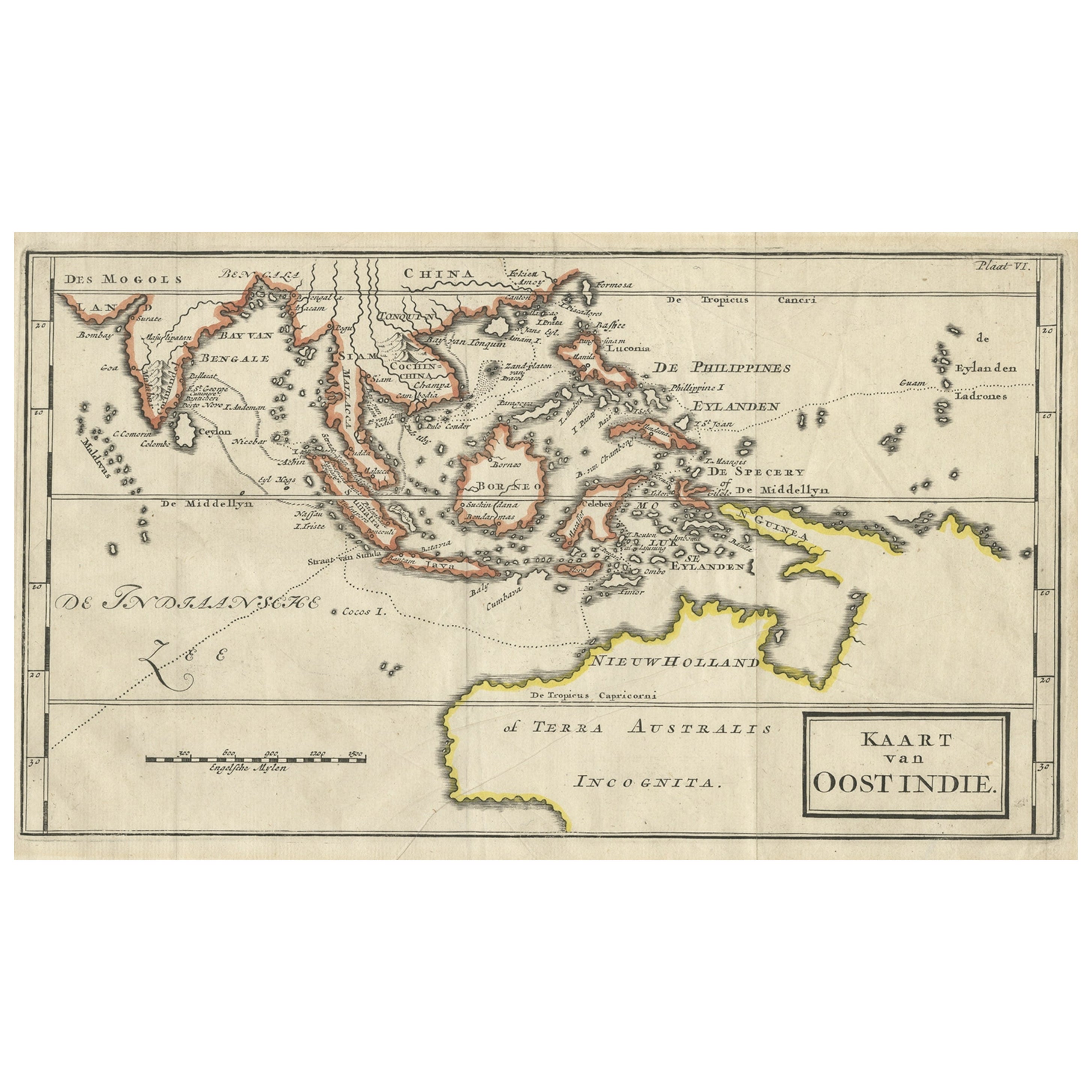 Map of The East Indies with the Route of Capt. William Dampier's Voyage, 1698 For Sale