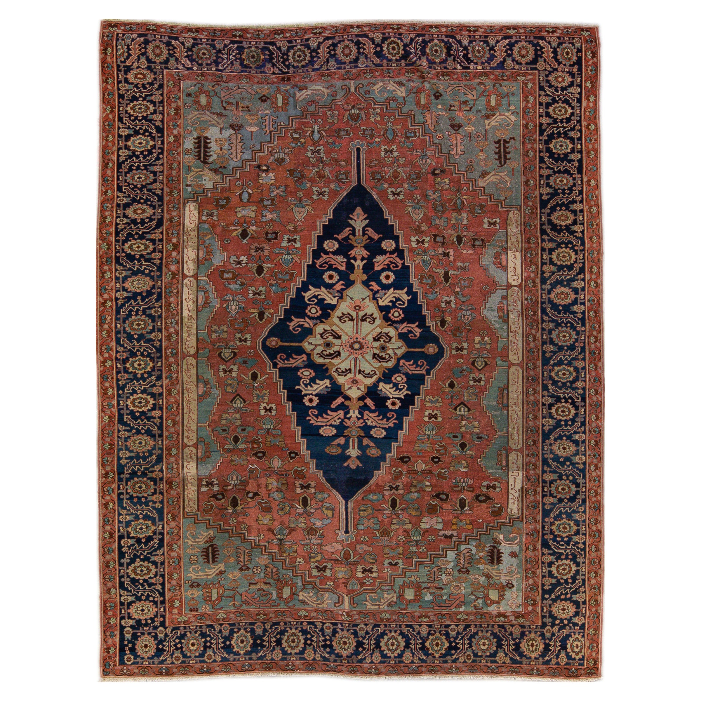 Antique Persian Serapi Handmade Medallion Wool Rug For Sale