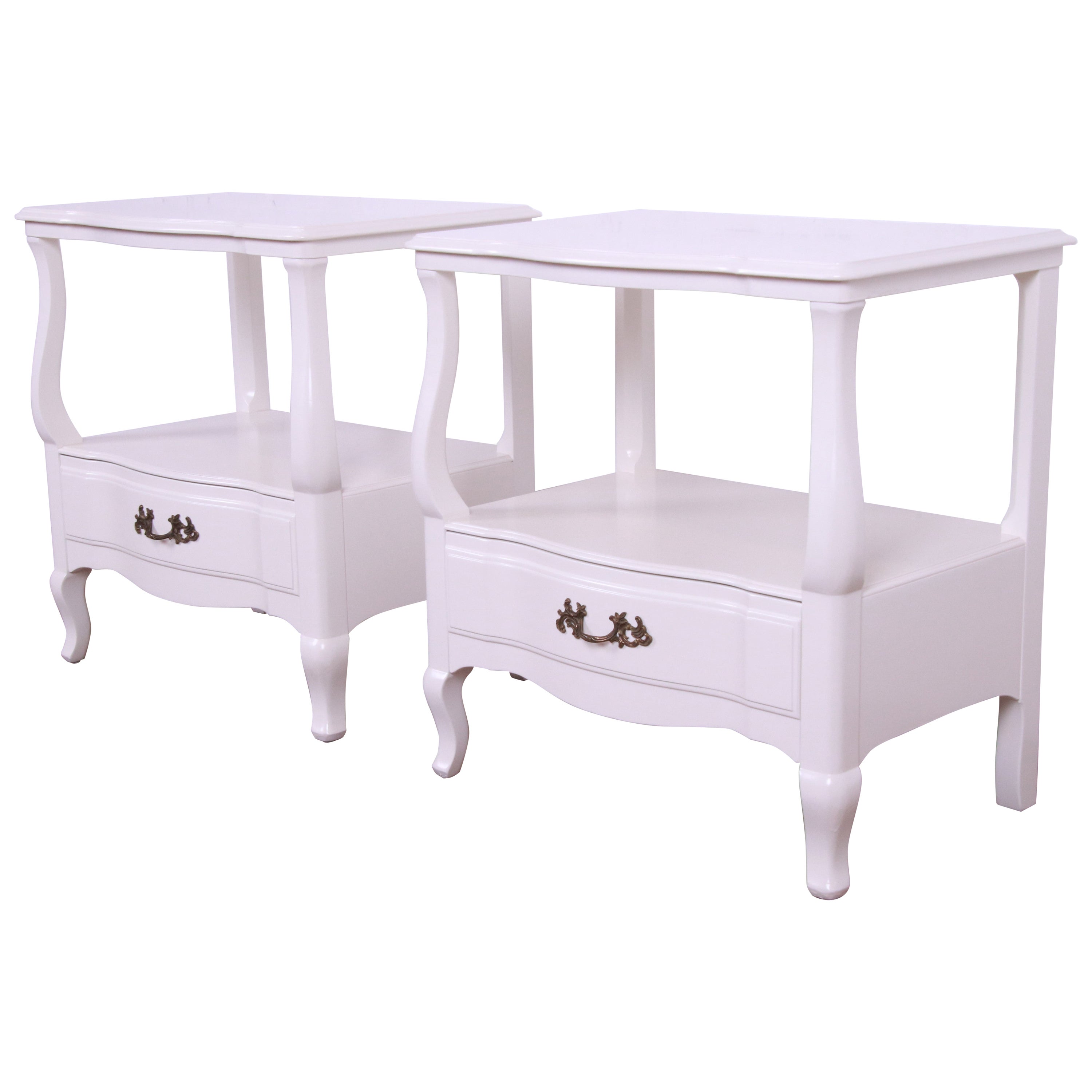 John Widdicomb French Provincial White Lacquered Nightstands, Newly Refinished