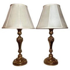 Pair Antique French Gold Bronze Lamps, Circa 1890