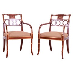 Baker Furniture Regency Mahogany and Gold Gilt Armchairs, Pair