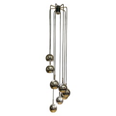 1970s Space Age 8 Chrome Cascading Globe with Black Wire Hanging Ceiling Light