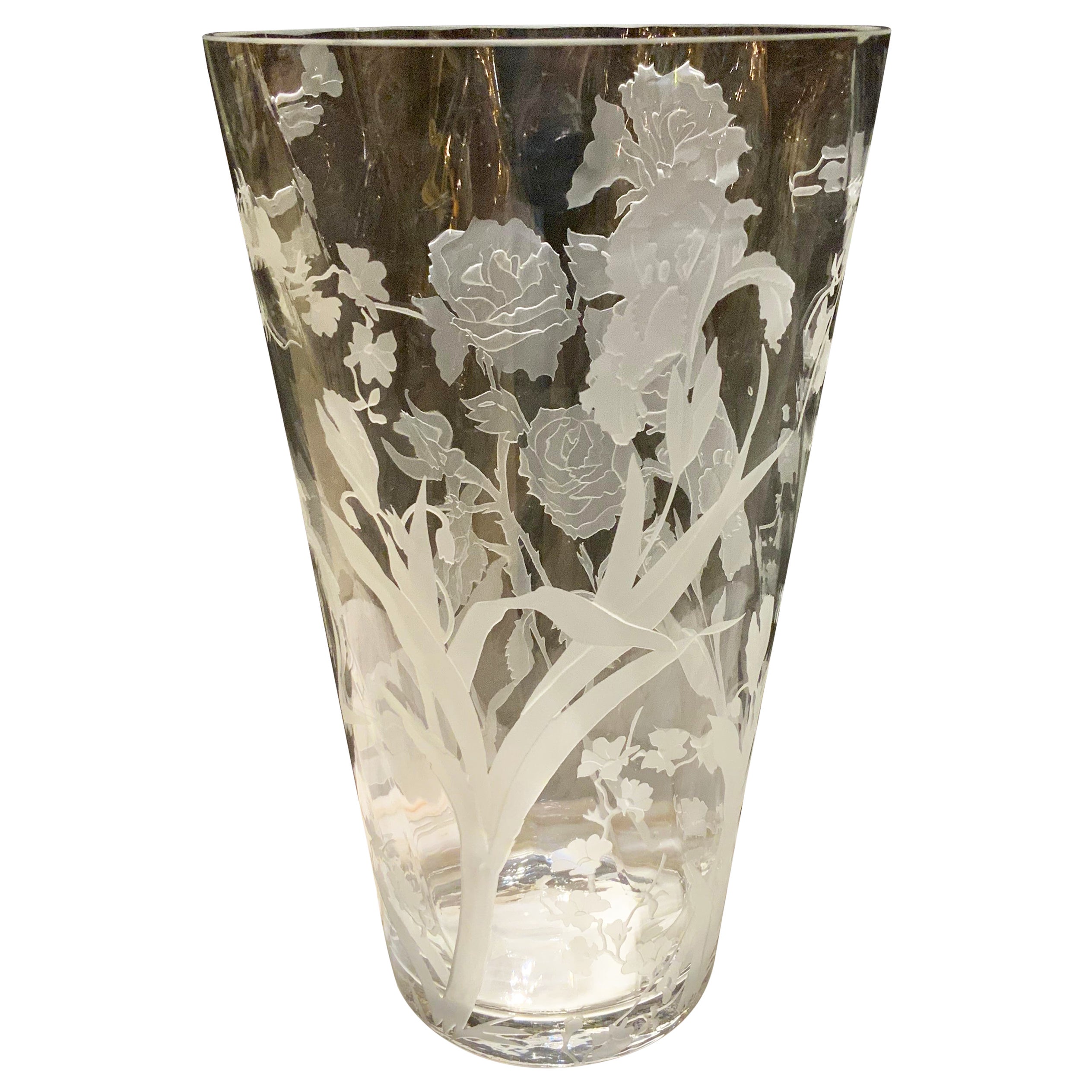 Large and Fine Crystal Etched Vase, French