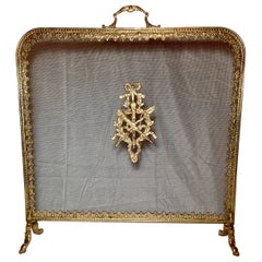 Vintage French Louis XVI Gold Bronze Fire Screen, Circa 1880.