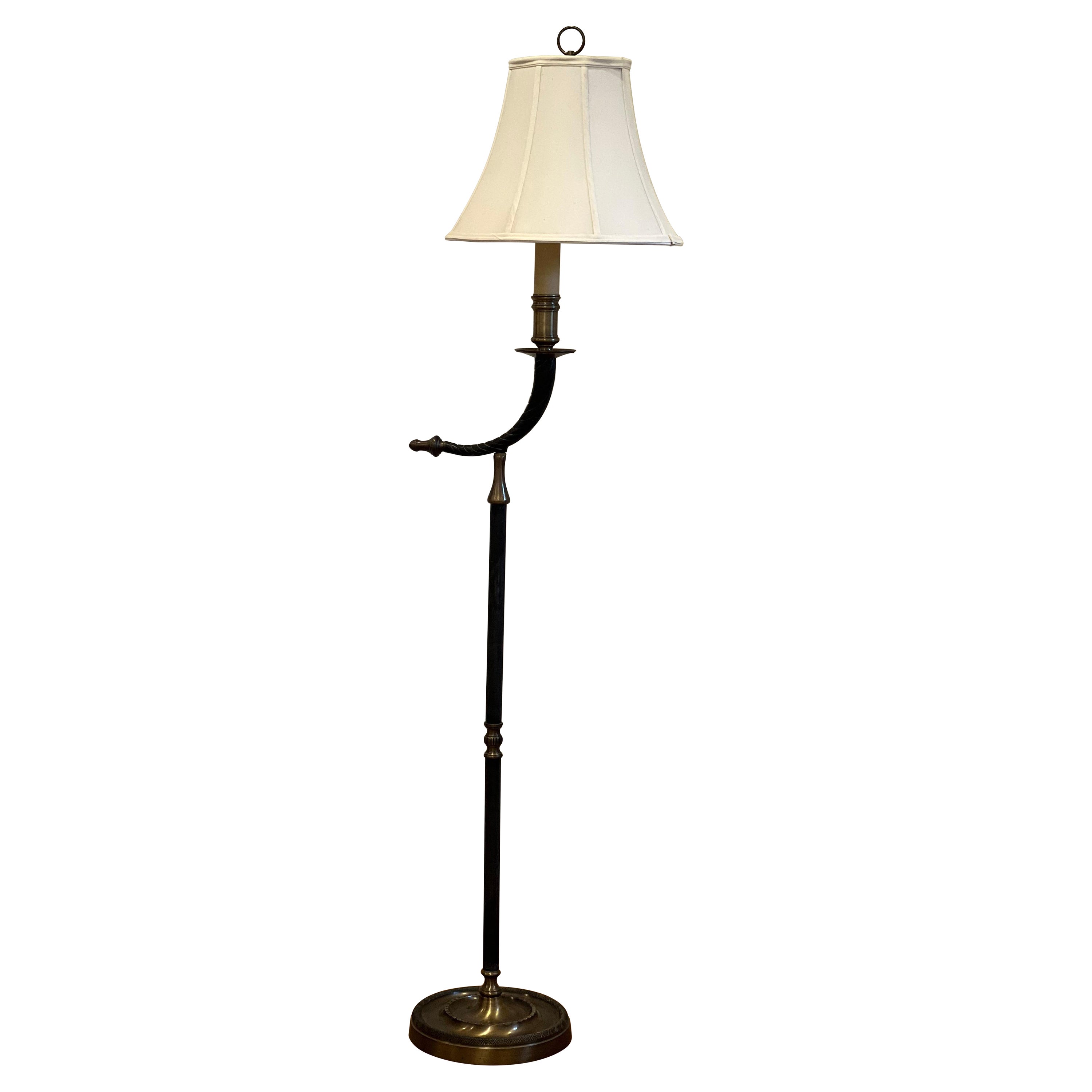 Vintage Chapman Style Bronze and Brass Faux Horn Floor Lamp For Sale