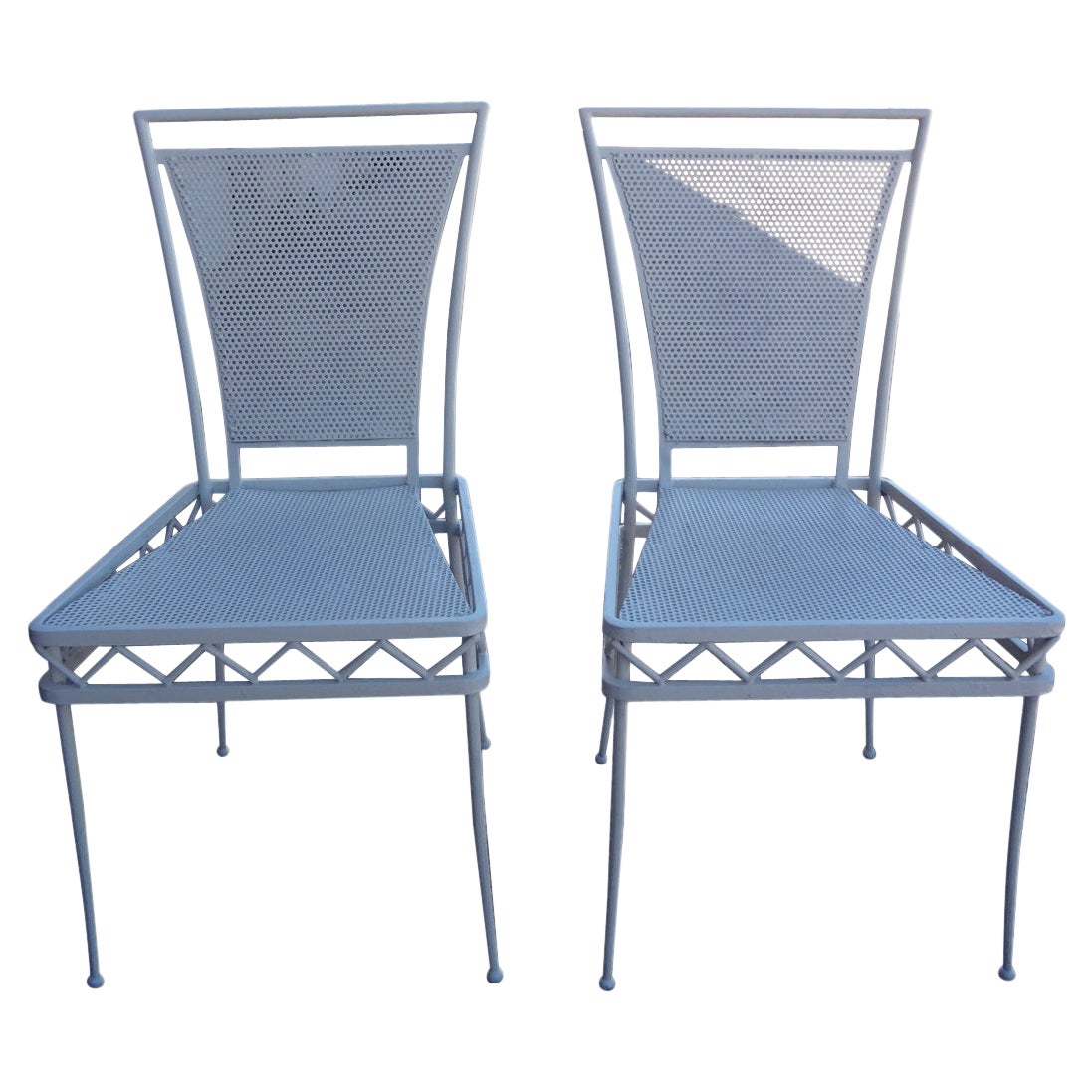 Pair of Two Garden Chairs in Wrought Iron For Sale at 1stDibs
